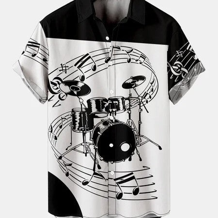 Mens Music Drum Splicing Casual Shirt