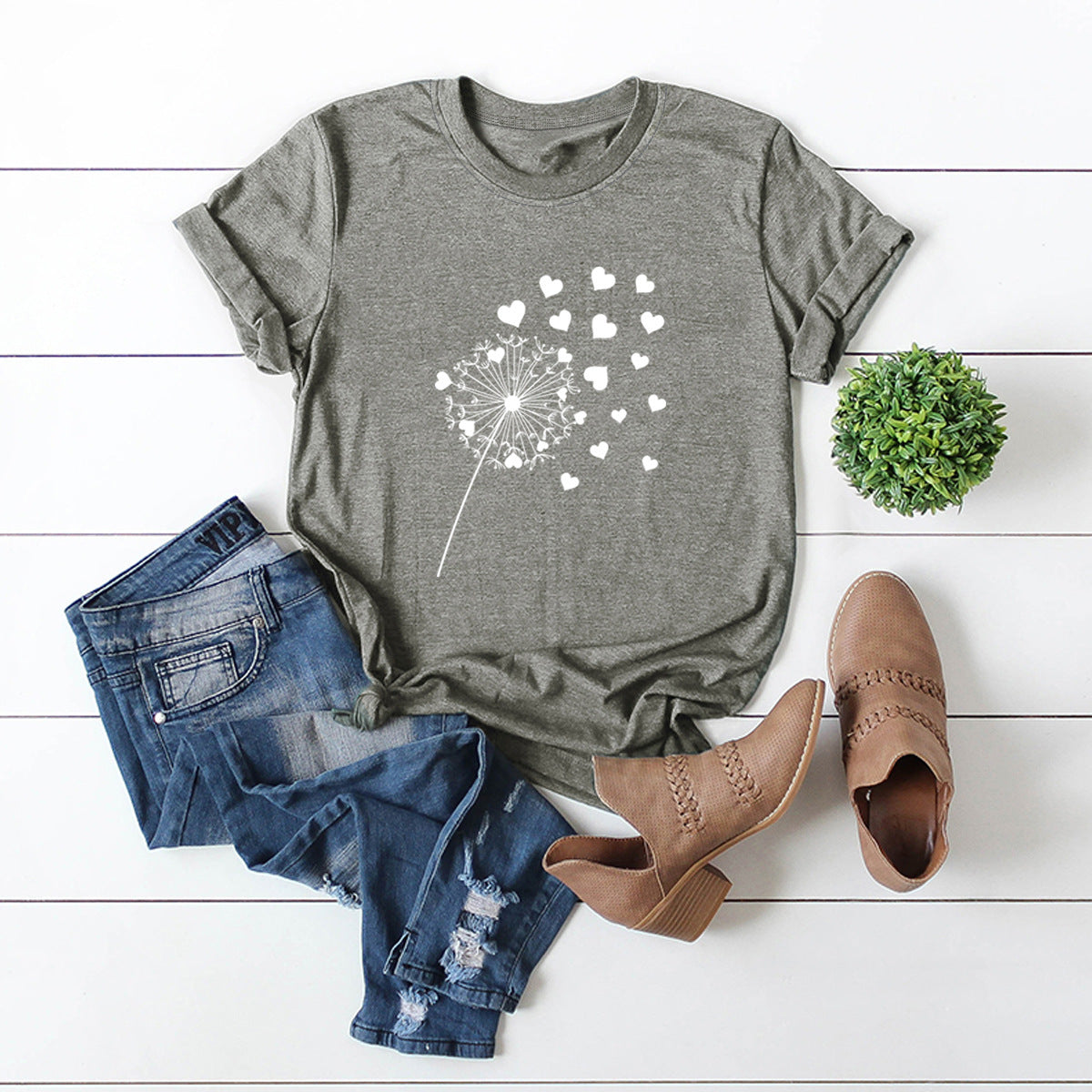 Dandelion Printed Cotton Short-sleeved T-shirt Women