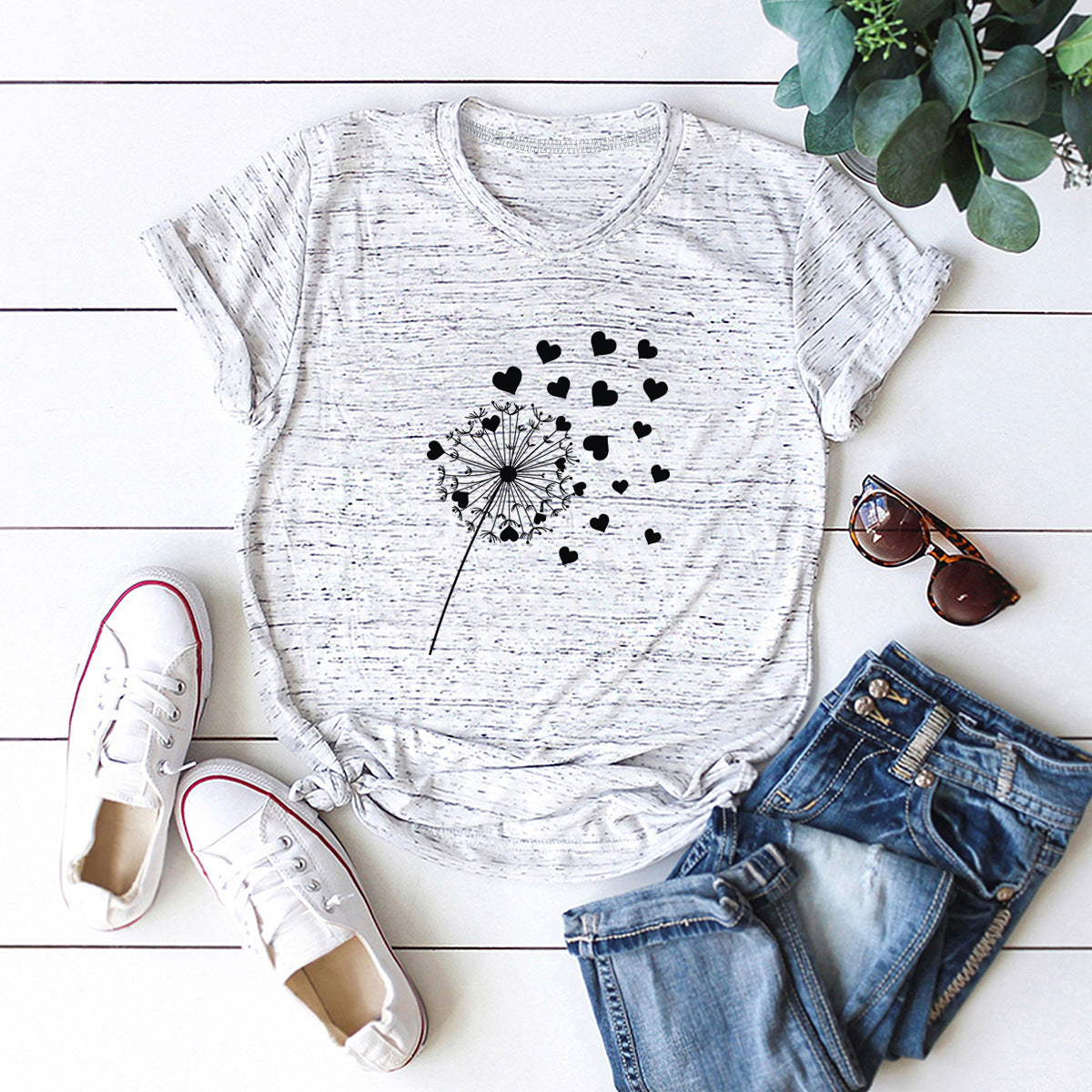 Dandelion Printed Cotton Short-sleeved T-shirt Women