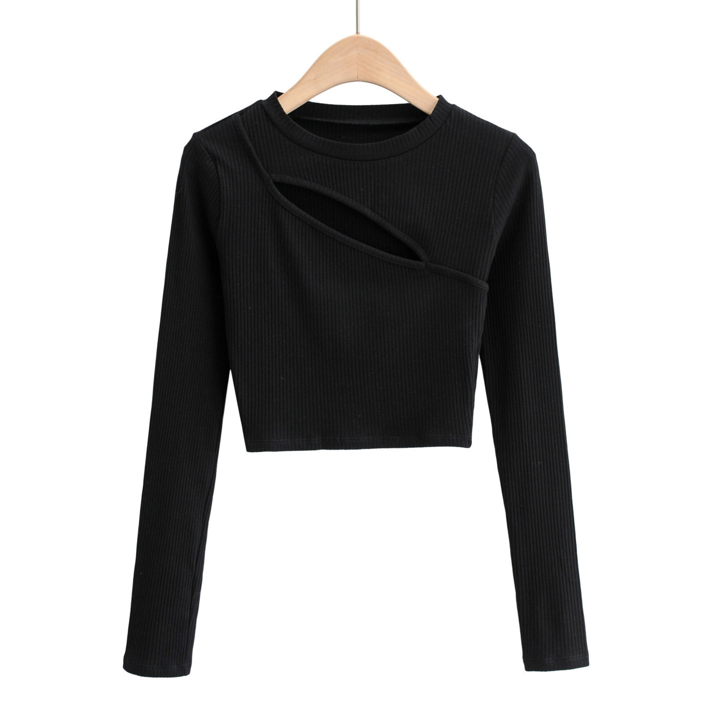 Aproms-Women Ribbed Knit Long Sleeve T-Shirt Sexy Slim Crop Top Women Urban Fashion Black T-Shirt