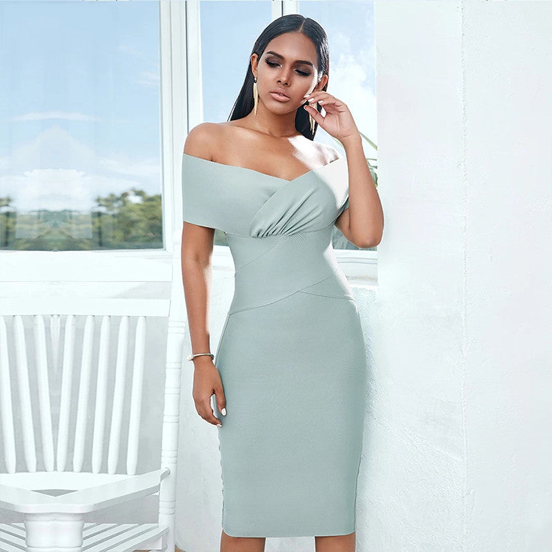 Bandage Dress Women Off Shoulder Midi Club Party Dress