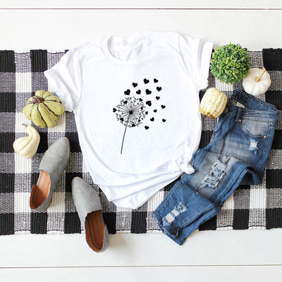 Dandelion Printed Cotton Short-sleeved T-shirt Women