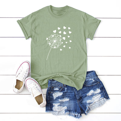 Dandelion Printed Cotton Short-sleeved T-shirt Women