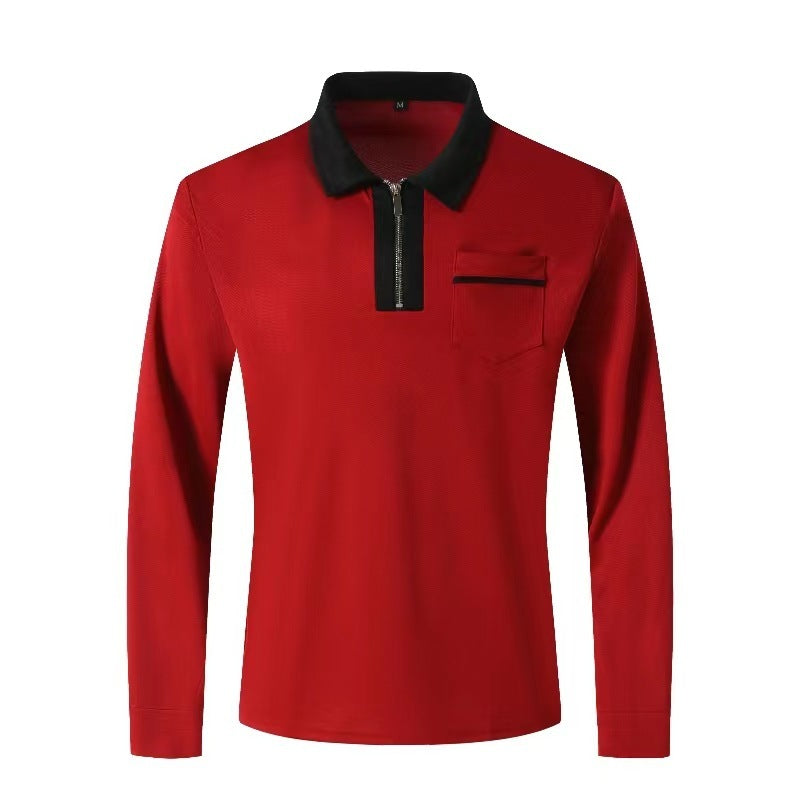 Mens Long Sleeve Zipper Polo Shirts Casual Lapel Collar Zip Up Henley Cotton Sports Golf