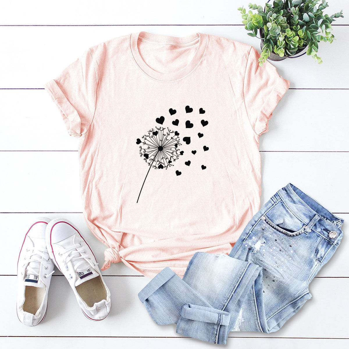 Dandelion Printed Cotton Short-sleeved T-shirt Women