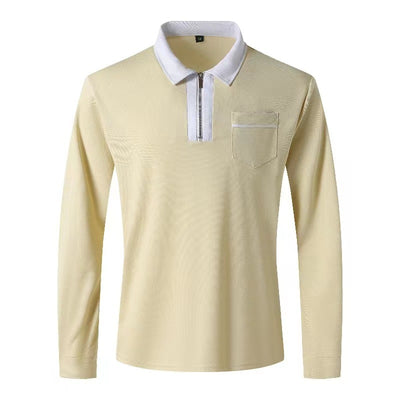 Mens Long Sleeve Zipper Polo Shirts Casual Lapel Collar Zip Up Henley Cotton Sports Golf