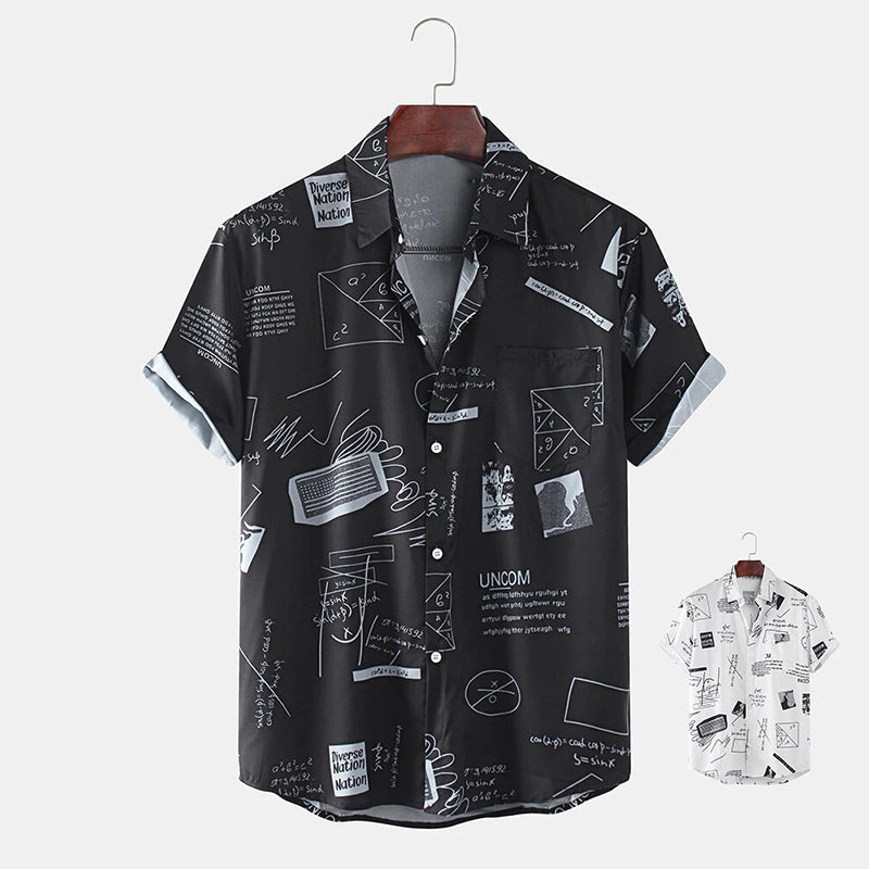 Mens Shirt Funny Abstract Cartoon Slogan Chest Pocket