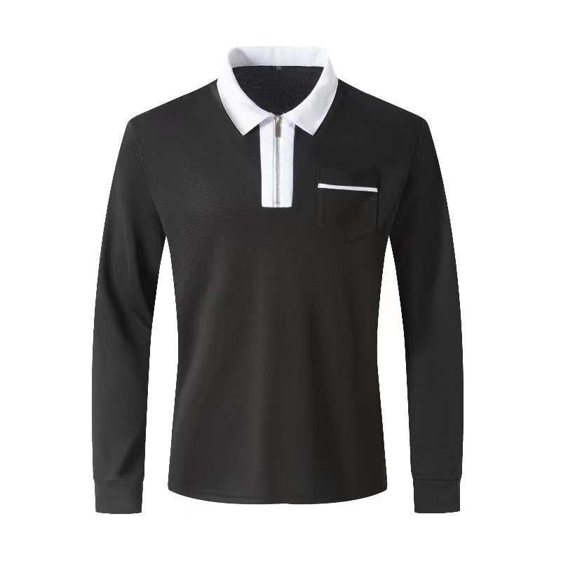 Mens Long Sleeve Zipper Polo Shirts Casual Lapel Collar Zip Up Henley Cotton Sports Golf