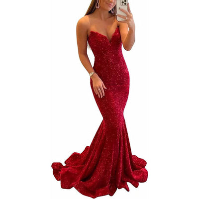 Sequin Evening Dresses For Women Formal  Long Prom Party Gowns