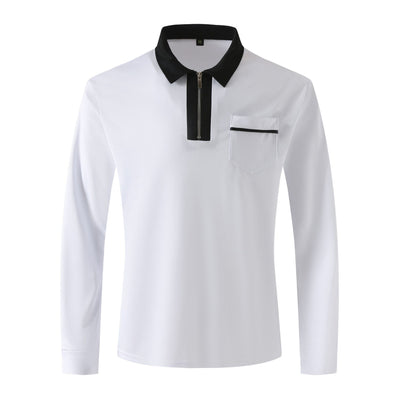 Mens Long Sleeve Zipper Polo Shirts Casual Lapel Collar Zip Up Henley Cotton Sports Golf