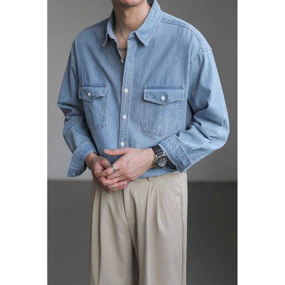 Minority Simple Long Sleeve Denim Shirt Men's Loose