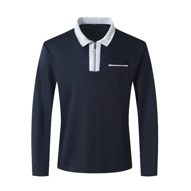 Mens Long Sleeve Zipper Polo Shirts Casual Lapel Collar Zip Up Henley Cotton Sports Golf