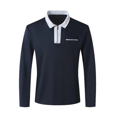 Mens Long Sleeve Zipper Polo Shirts Casual Lapel Collar Zip Up Henley Cotton Sports Golf