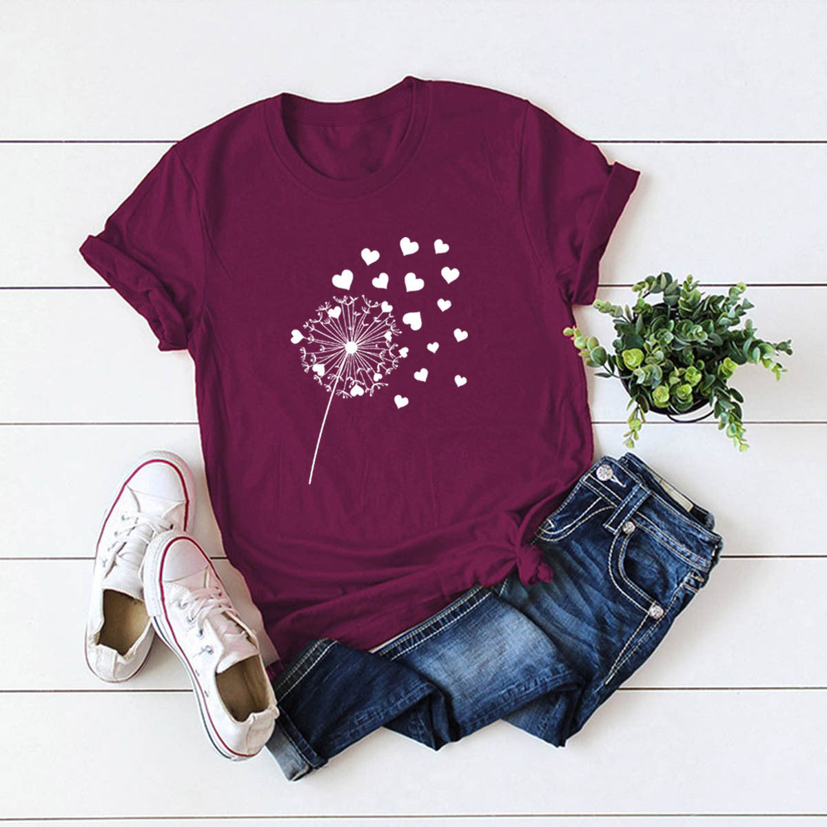 Dandelion Printed Cotton Short-sleeved T-shirt Women