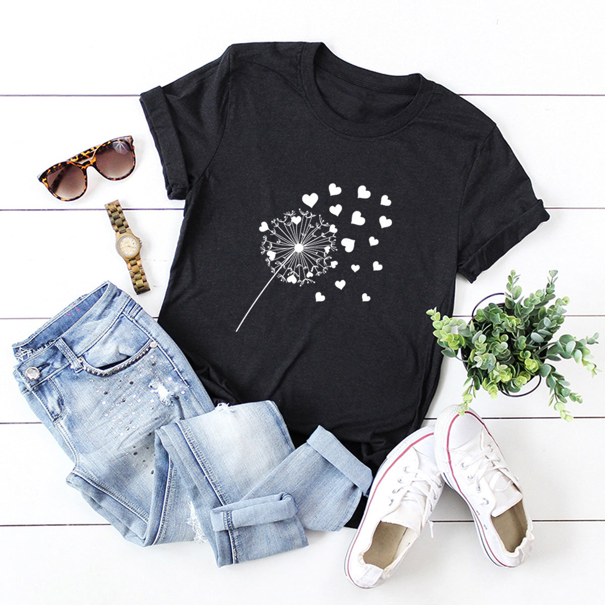 Dandelion Printed Cotton Short-sleeved T-shirt Women