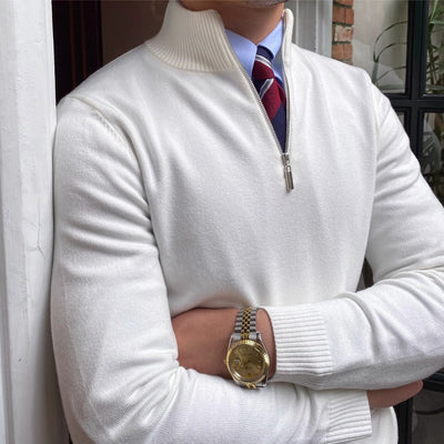 Men's Stand Collar Zipper Knitted Long Sleeve Sweater