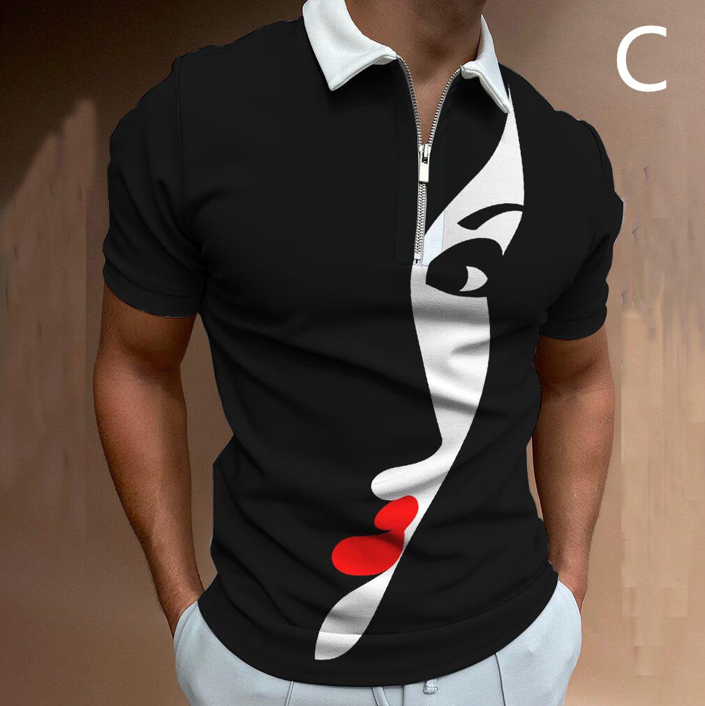 Shirts For Men Face Art Print Short Sleeve Tshirts Streetwear