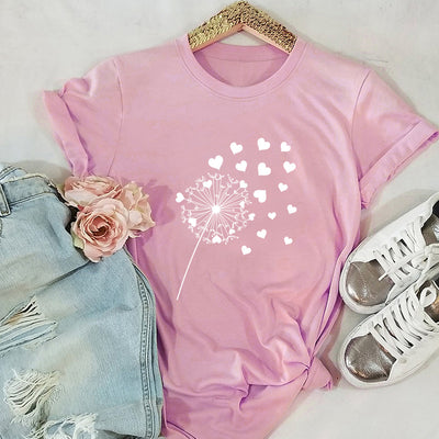 Dandelion Printed Cotton Short-sleeved T-shirt Women