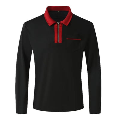 Mens Long Sleeve Zipper Polo Shirts Casual Lapel Collar Zip Up Henley Cotton Sports Golf