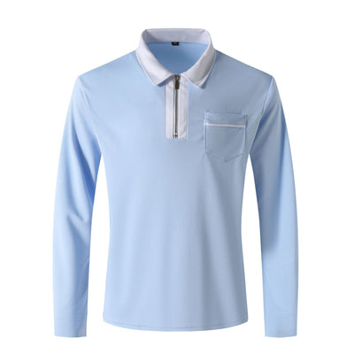 Mens Long Sleeve Zipper Polo Shirts Casual Lapel Collar Zip Up Henley Cotton Sports Golf