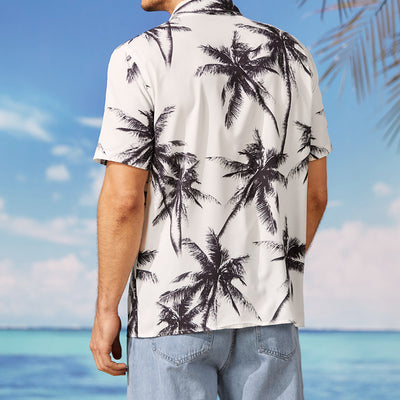 Mens Beach Print Casual White Short Sleeves