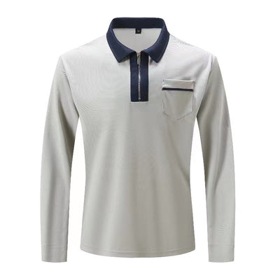 Mens Long Sleeve Zipper Polo Shirts Casual Lapel Collar Zip Up Henley Cotton Sports Golf