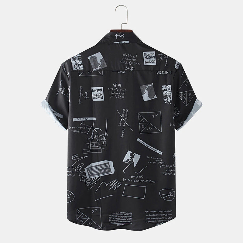 Mens Shirt Funny Abstract Cartoon Slogan Chest Pocket