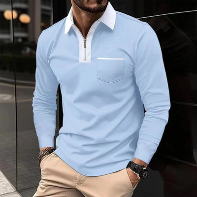 Mens Long Sleeve Zipper Polo Shirts Casual Lapel Collar Zip Up Henley Cotton Sports Golf