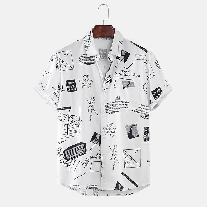 Mens Shirt Funny Abstract Cartoon Slogan Chest Pocket