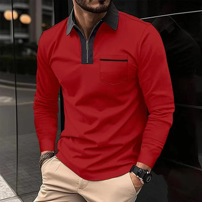 Mens Long Sleeve Zipper Polo Shirts Casual Lapel Collar Zip Up Henley Cotton Sports Golf