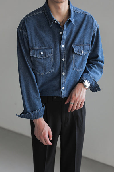 Minority Simple Long Sleeve Denim Shirt Men's Loose