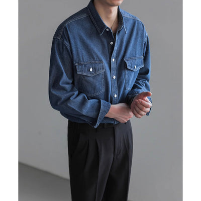 Minority Simple Long Sleeve Denim Shirt Men's Loose